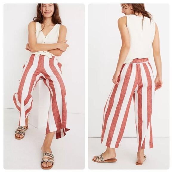 Madewell Pants - Linen Blend Madewell Huston Pull On Crop Pants Bold Stripe Beach Summer Preppy